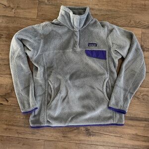 Patagonia Re-Tool Snap-T Fleece Pullover Jacket Gray/Purple Women's Medium EUC